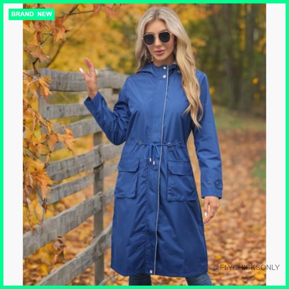 Waterproof Polyester Long Rain Jacket Hooded Tren… - image 6